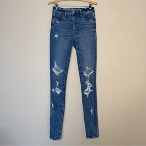 American Eagle Outfitters Blue Distressed Skinny Jeans 4 X-Long